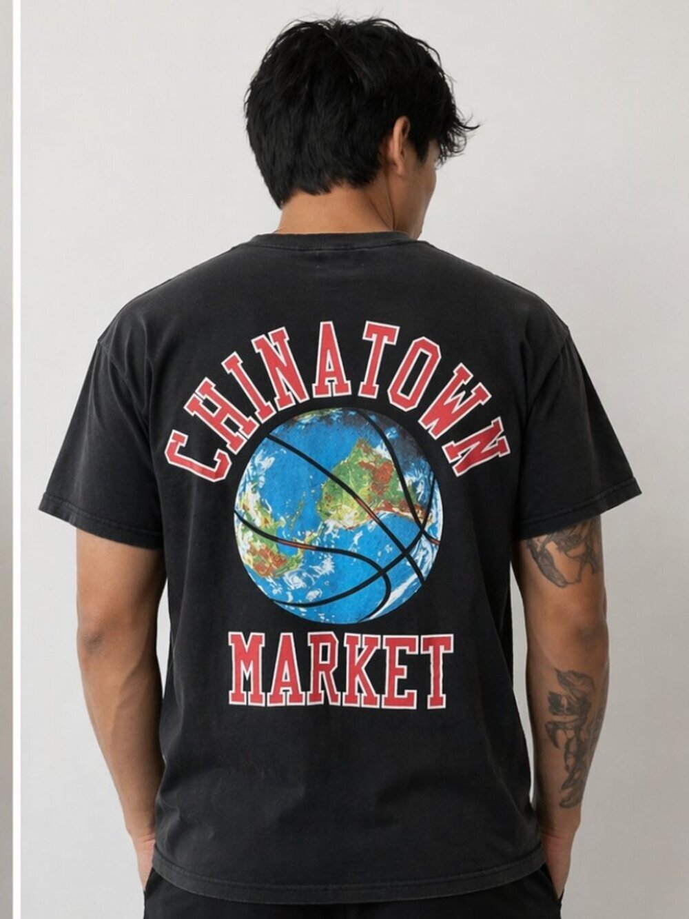 Men's Chinatown Market Black Globe Basketball Shirt M Rare 2 Sided Logo Cotton